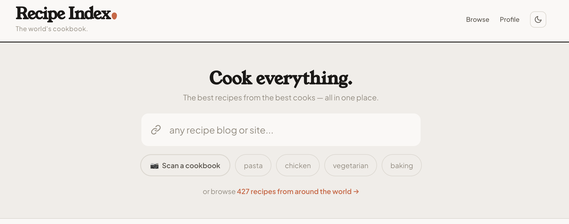 Recipe Index homepage